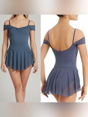 WEISSMAN Balera Dance Costume blue Off The Shoulder Mesh Dress D10690 SA adult